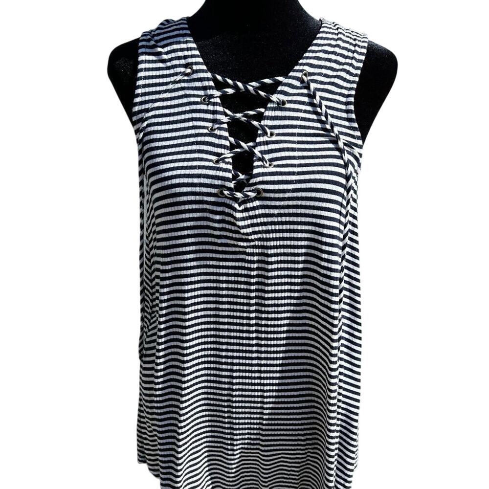 Staccato Navy Blue Stripe Tank Style With Ties, Women's Size S
